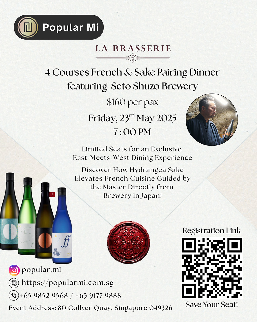 Popular Mi Sake & Food Pairing Experience Flyer